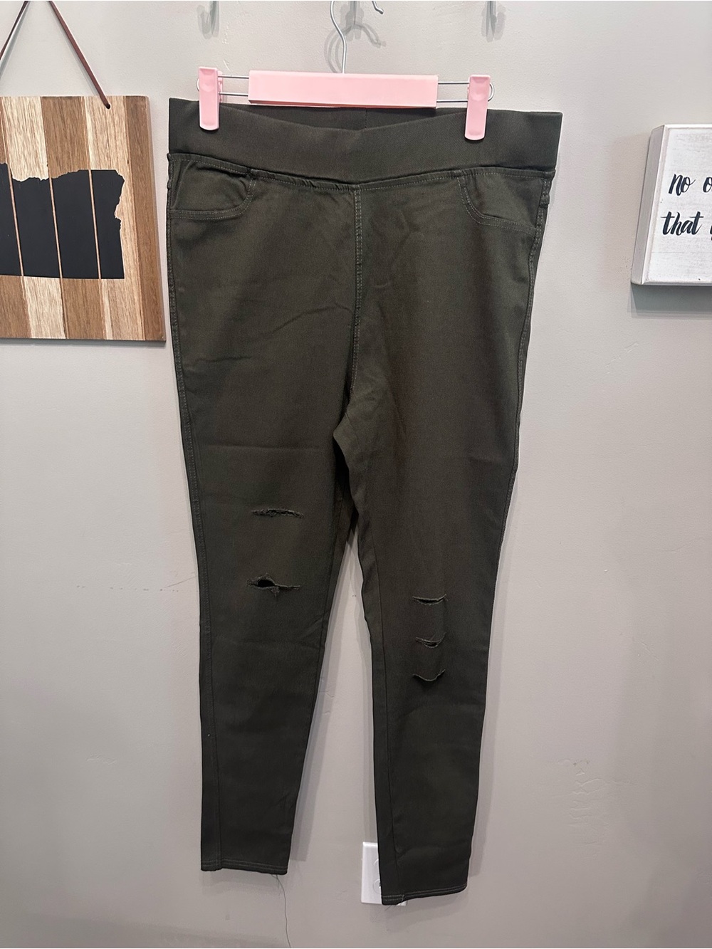 Women’s Olive Green Distressed Straight Leg Pants